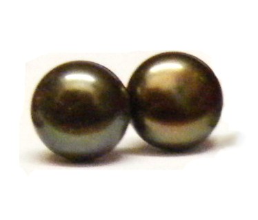 Brown Black 11-11.5mm Pearl Button Stud Earrings